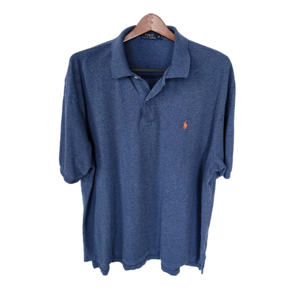 Polo Ralph Lauren Shirt Mens 3XB Big Heather Blue Mesh Cotton Short Sleeve Pony